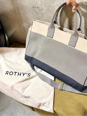 Rothy's The Weekender Bag, Travel Canvas Overnight Bag in Cream, Gray and Blue